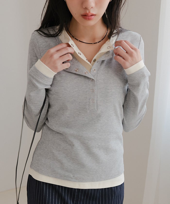 レイヤード風ヘンリーネックトップス【miette ミエット】 | titivate