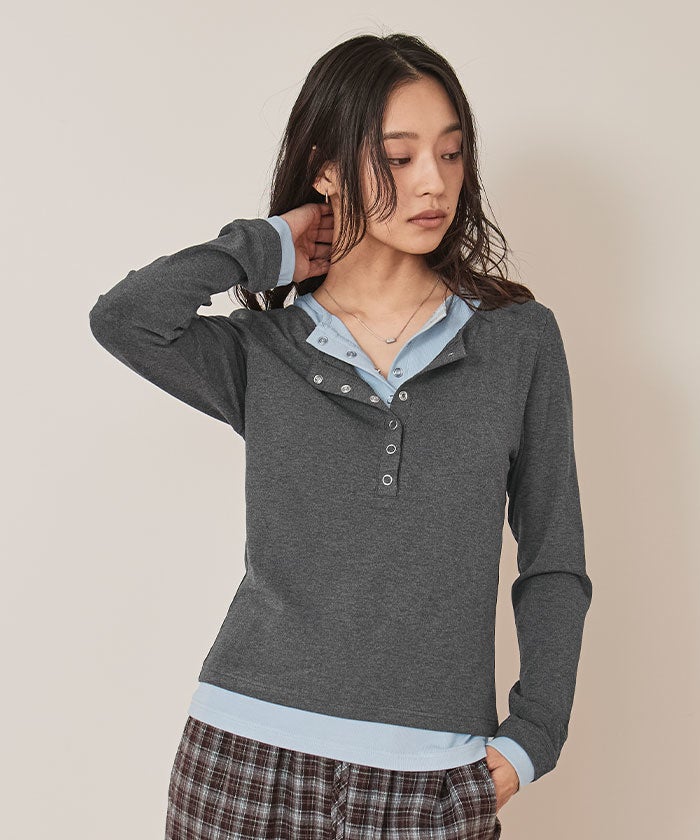 ♖専用ページです♖й1686+й1687♖ファションロイヤリティ♖ レイヤード風ヘンリーネックトップス【miette ミエット】 | titivate