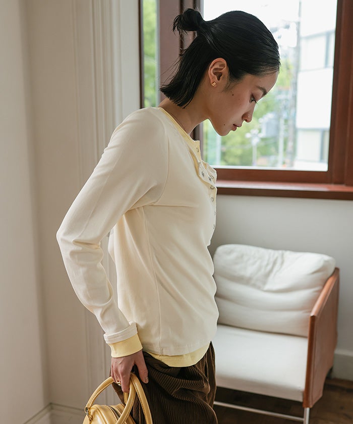 レイヤード風ヘンリーネックトップス【miette ミエット】 | titivate