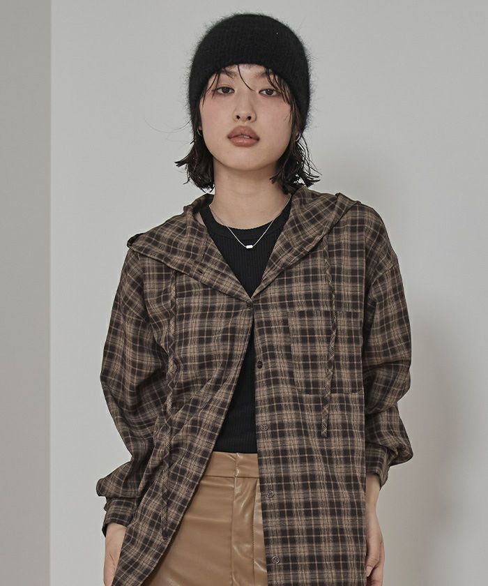フード付きオーバーサイズチェックシャツ【miette ミエット】 | titivate