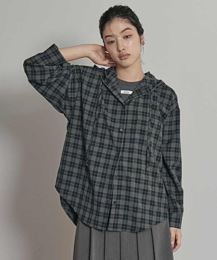 フード付きオーバーサイズチェックシャツ【miette ミエット】 | titivate
