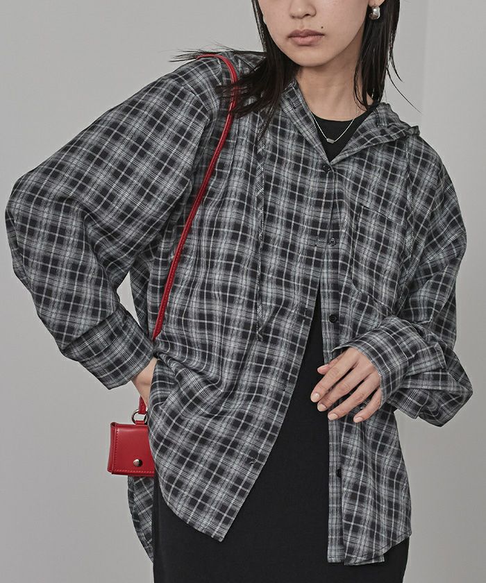 フード付きオーバーサイズチェックシャツ【miette ミエット】 | titivate