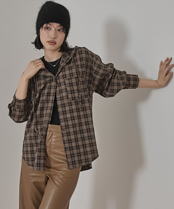 フード付きオーバーサイズチェックシャツ【miette ミエット】 | titivate