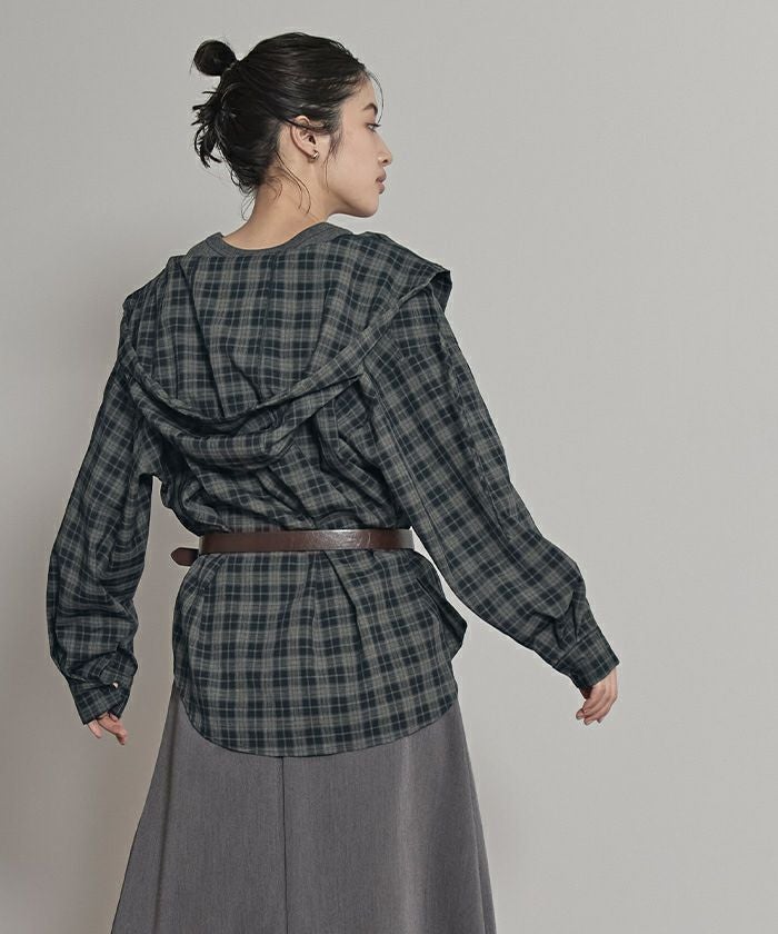 フード付きオーバーサイズチェックシャツ【miette ミエット】 | titivate