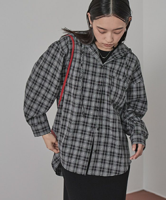 フード付きオーバーサイズチェックシャツ【miette ミエット】 | titivate