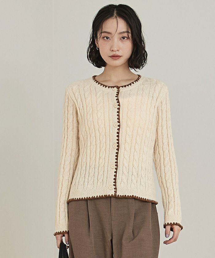 配色ステッチケーブルニットカーディガン【miette ミエット】 | titivate