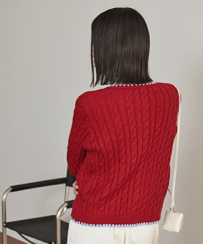 配色ステッチケーブルニットカーディガン【miette ミエット】 | titivate