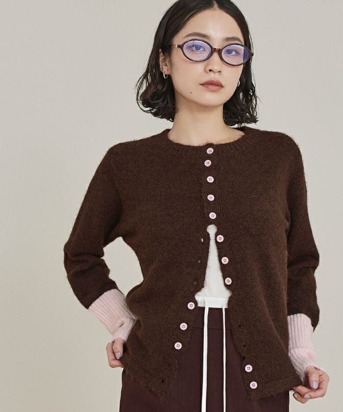 ♥︎ カーデ1点 ボタンデザイン配色カーディガン【miette ミエット】 | titivate
