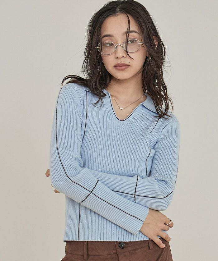 MADISONBLUE 五分袖襟付きスキッパーニット 襟付きスキッパーニット【miette ミエット】【メール便可／100