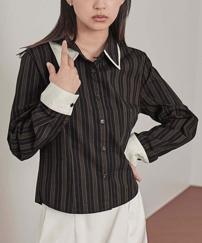 titivate ストライプシャツ ダブルカラーストライプシャツ【miette ミエット】【メール便可／100