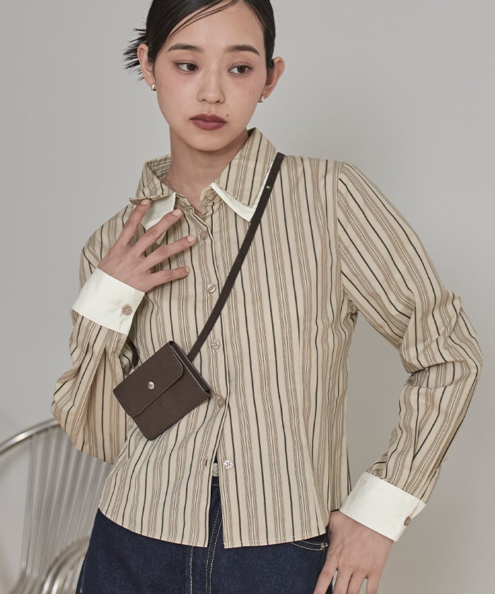 ダブルカラーストライプシャツ【miette ミエット】【メール便可／100