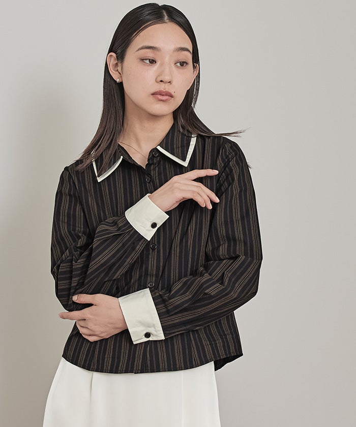 ダブルカラーストライプシャツ【miette ミエット】【メール便可／100