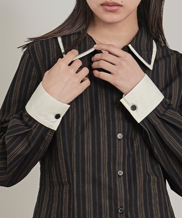 ダブルカラーストライプシャツ【miette ミエット】【メール便可／100