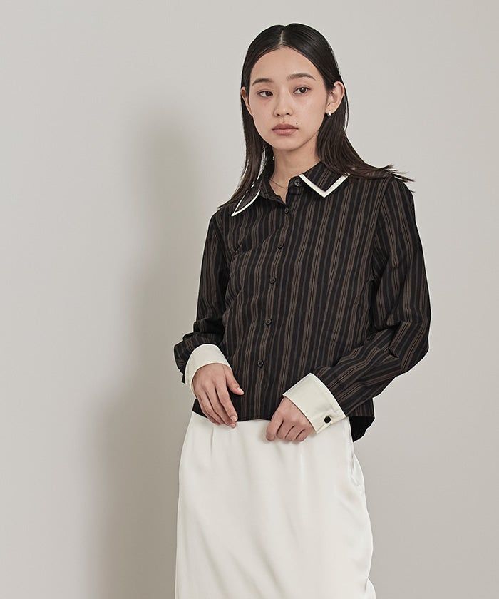 ダブルカラーストライプシャツ【miette ミエット】【メール便可／100
