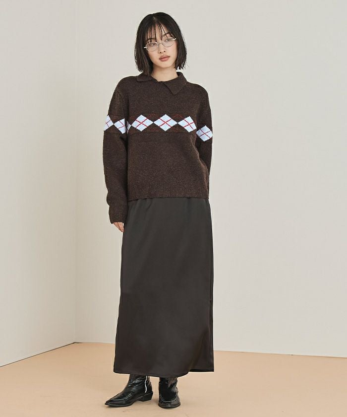 アーガイルアシンメトリーカラーニット【miette ミエット】 | titivate