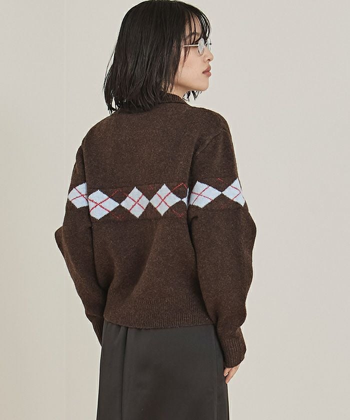 アーガイルアシンメトリーカラーニット【miette ミエット】 | titivate