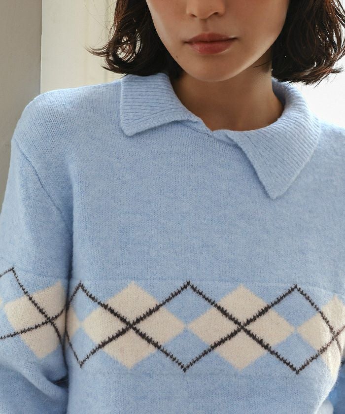 アーガイルアシンメトリーカラーニット【miette ミエット】 | titivate