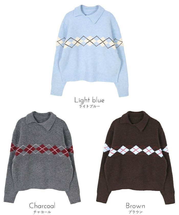 アーガイルアシンメトリーカラーニット【miette ミエット】 | titivate
