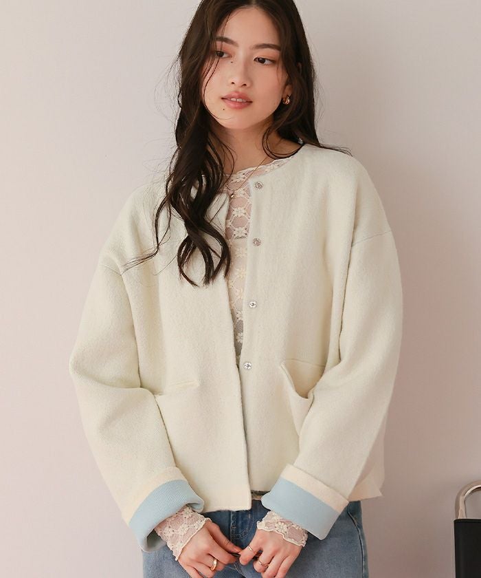 used デザインニットコート vintageニットコート ニットジャケット 配色デザインニットコート/カーディガン | titivate