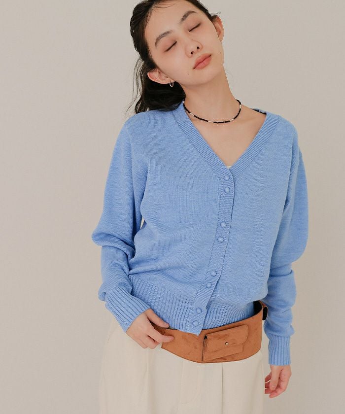くるみボタンVネックニットカーディガン【miette ミエット】 | titivate
