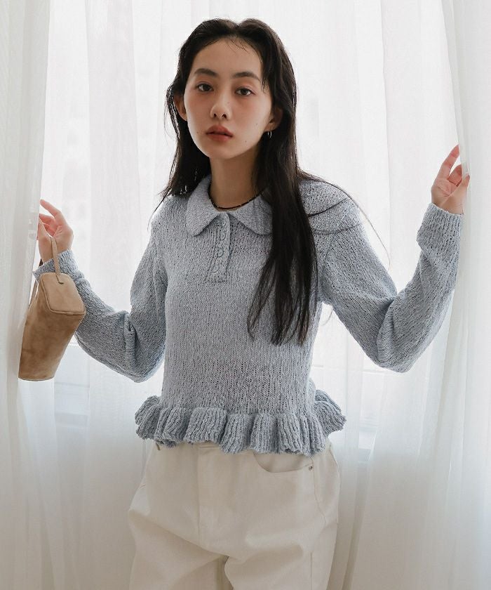 ビジューカラー裾ロゴポロニット【miette ミエット】 | titivate