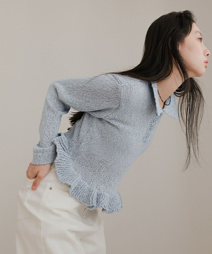 透かし編み裾フリルポロニット【miette ミエット】 | titivate