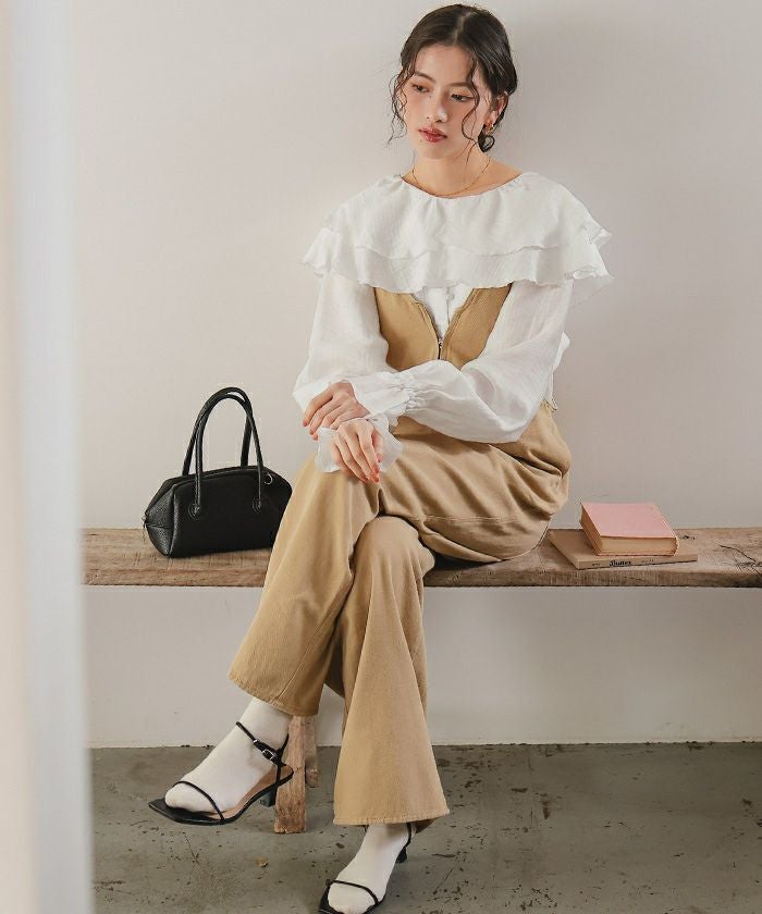 【完売品】TWILL ラウンドペプラムボリュームブラウス バイカラーペプラムブラウス※一部店舗のみ入荷