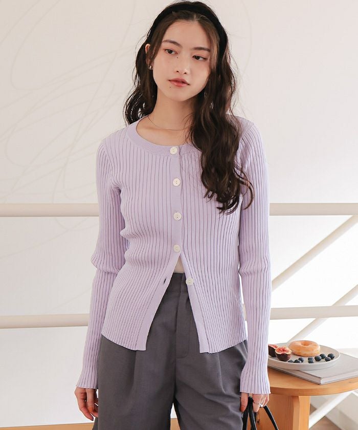 みみ❁︎リブニット×コーディガン ミドル丈リブニットカーディガン | titivate
