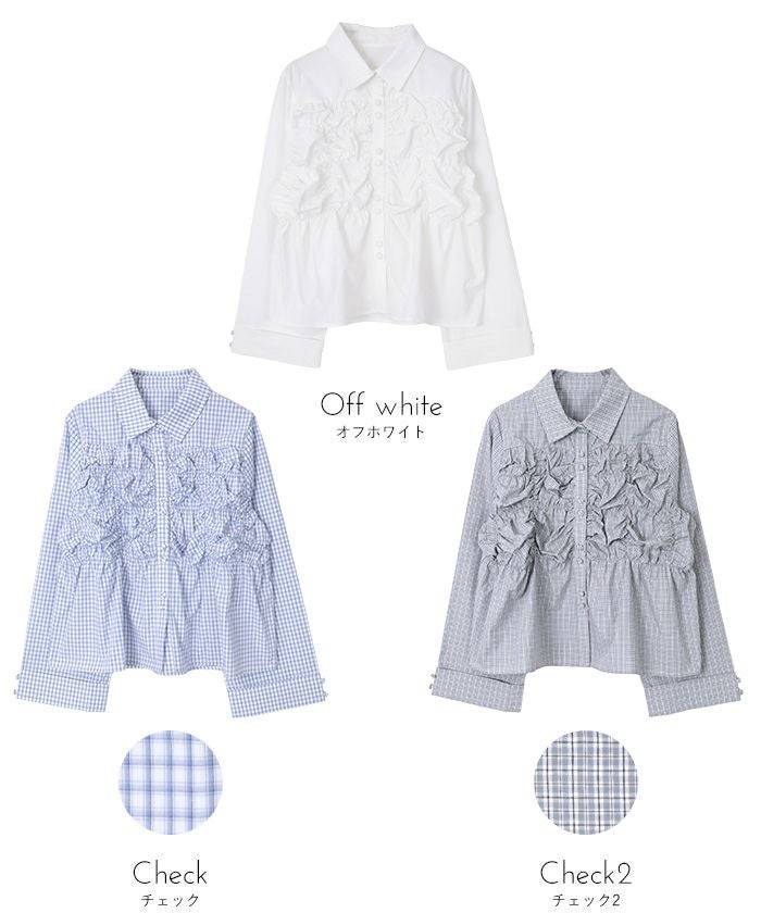 ダブルボタンギャザーデザインブラウス【miette ミエット】【メール便