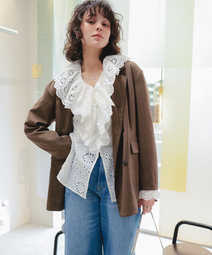 フリルカラーレースブラウス | titivate