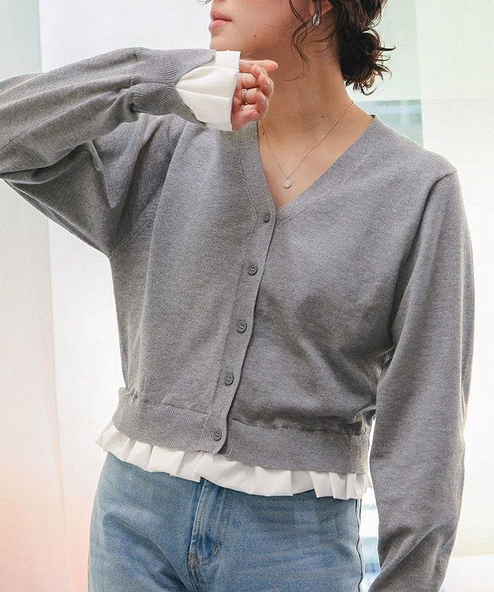 WILL FULLY シャツドッキング　フリルカフスニットカーディガン WILLFULLY（ウィルフリー）の「shirt docking frill cuffs knit CD