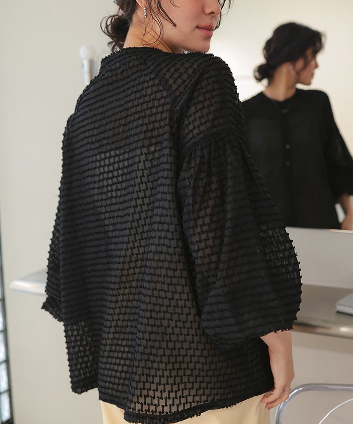 26SS美品*定価4.3万 theory luxe シアージャガードブラウス38 シアージャガードボリュームブラウス | titivate