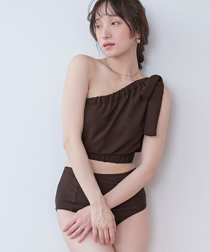 3点セット/ギャザーワンショルダービキニ×ショートパンツ/水着