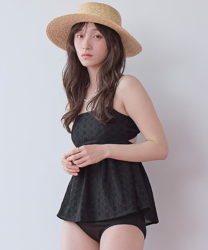 DHXM0686 3点セット/フラワーレースペプラムビキニ×ショートパンツ/水着 3点セット/フラワーレースペプラムビキニ×ショートパンツ/水着