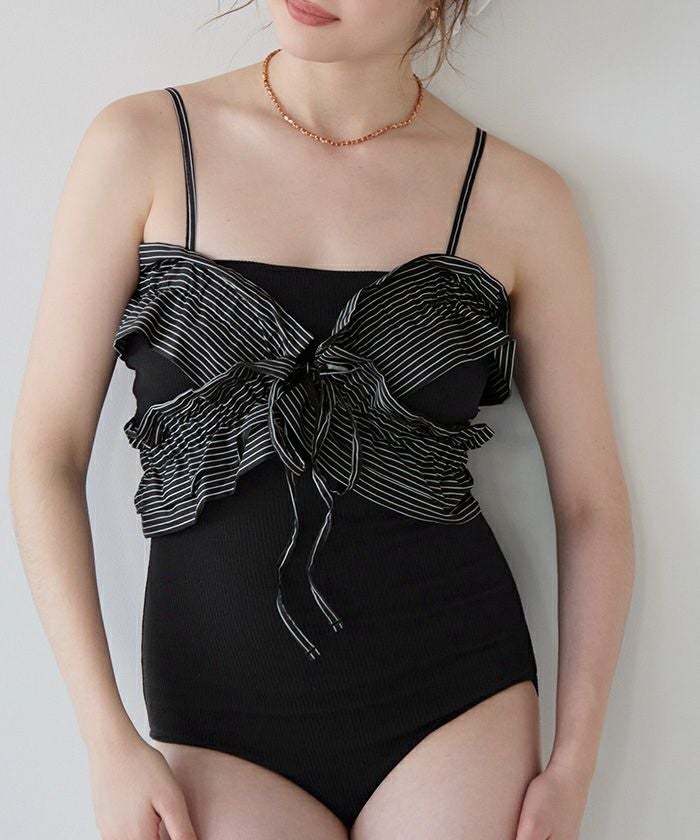 ブラックワンピース水着 フリル付き フリルビスチェ付ワンピース/水着【SEADRESS シードレス】 | titivate