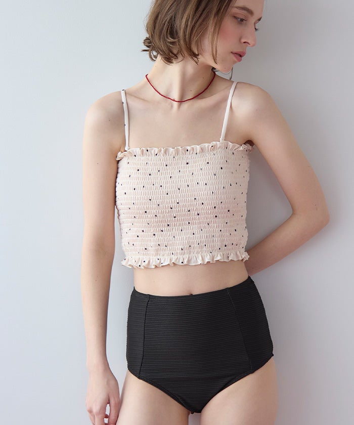 4点セット/長袖トップス付シャーリングビキニ×ショートパンツ/水着