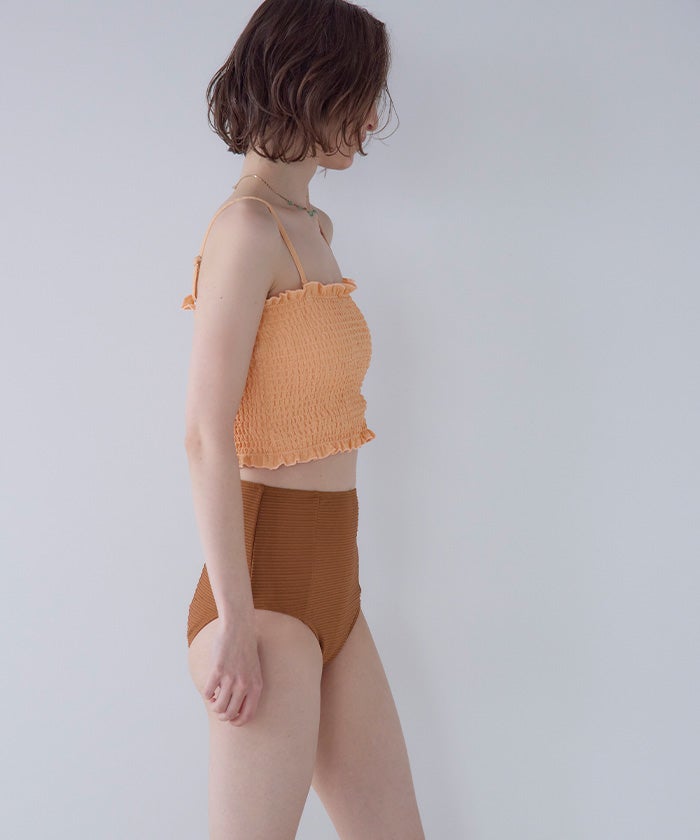 4点セット/長袖トップス付シャーリングビキニ×ショートパンツ/水着