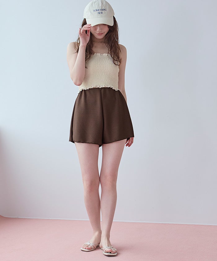 SHRIMPS シュリンプス 総柄モックネック シャーリングトップス ブラウン レディース セール】総柄ニュアンス柄長袖クルーネックシアートップス（Tシャツ