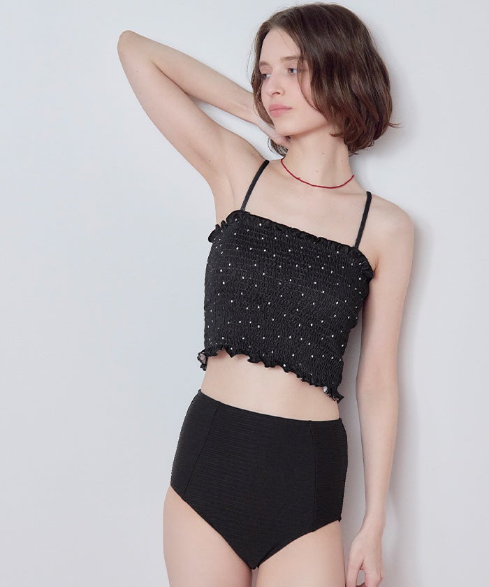4点セット/長袖トップス付シャーリングビキニ×ショートパンツ/水着