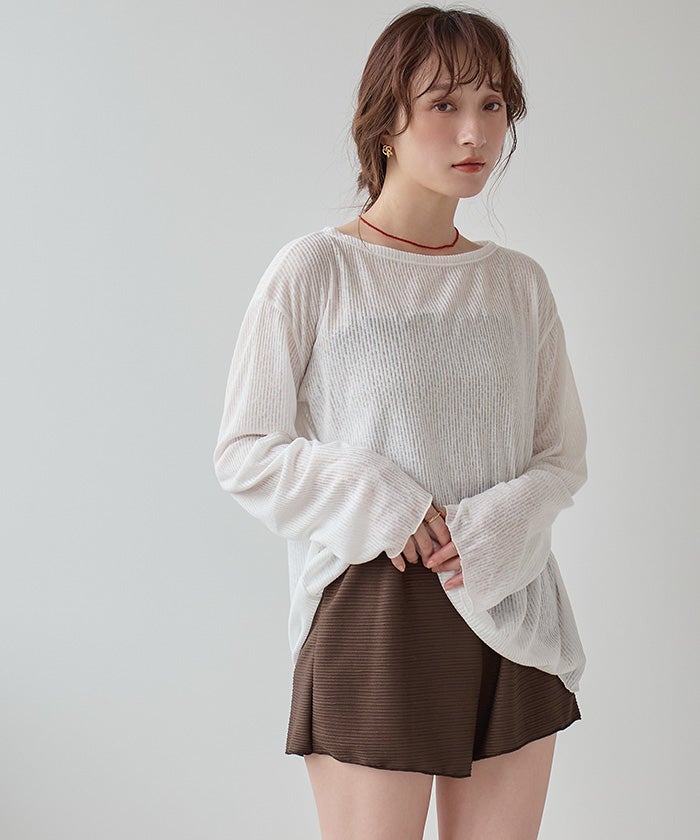 4点セット/長袖トップス付シャーリングビキニ×ショートパンツ/水着