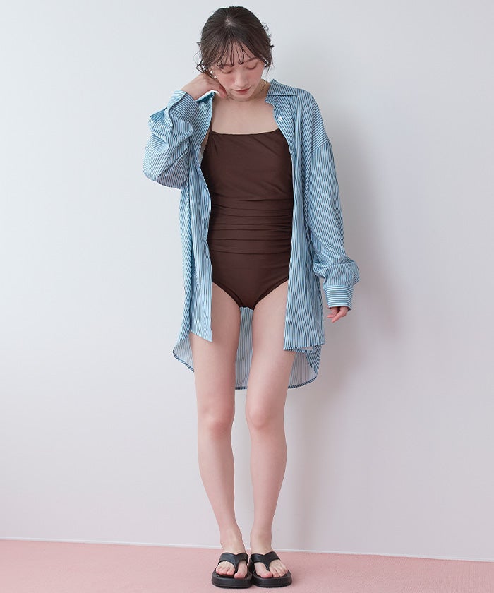 サイドギャザーバッククロスデザインワンピース/水着【SEADRESS
