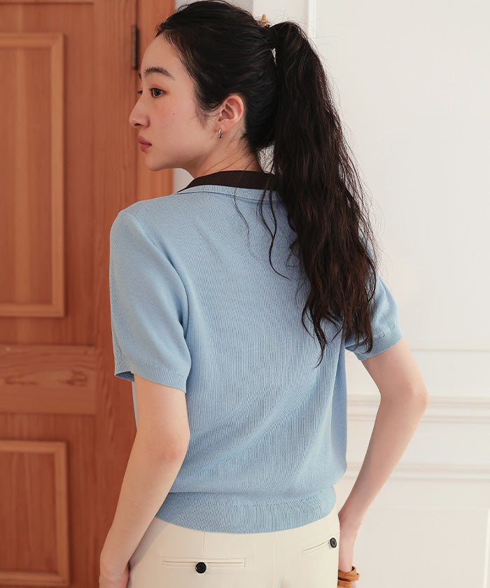 レイヤード風半袖ポロニット【miette ミエット】【メール便可／100