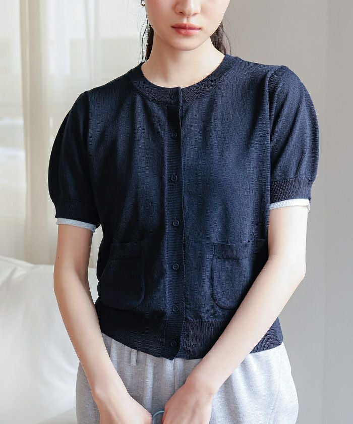 袖配色サマーニット半袖カーディガン【miette ミエット】【メール便可