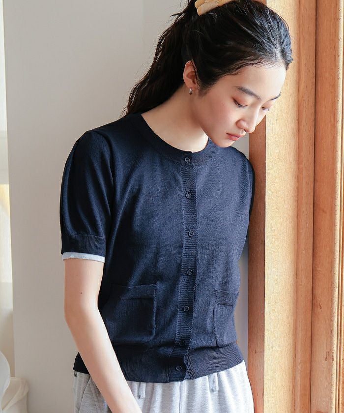 袖配色サマーニット半袖カーディガン【miette ミエット】【メール便可