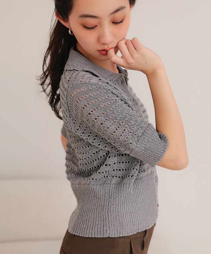 透かし編み半袖ニットカーディガン【miette ミエット】【メール便可