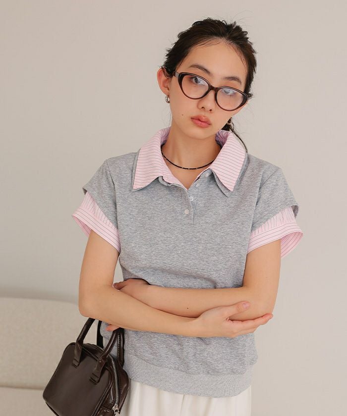 シャツレイヤード風ミニ裏毛トップス【miette ミエット】 | titivate