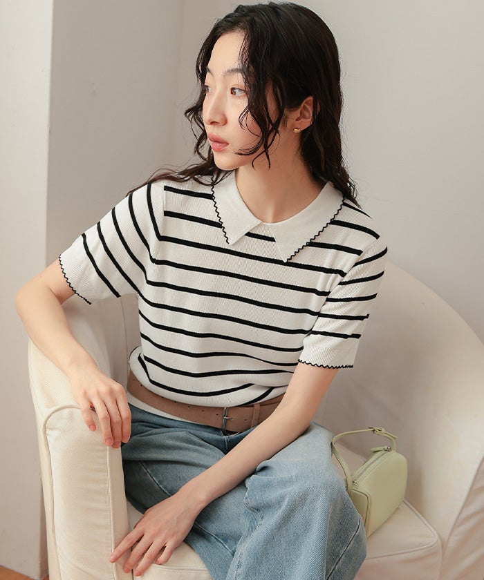 ピコデザイン半袖ポロニット【miette ミエット】【メール便可／100