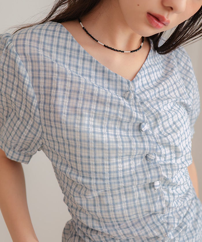 フロントギャザー半袖ブラウス【miette ミエット】【メール便可／100