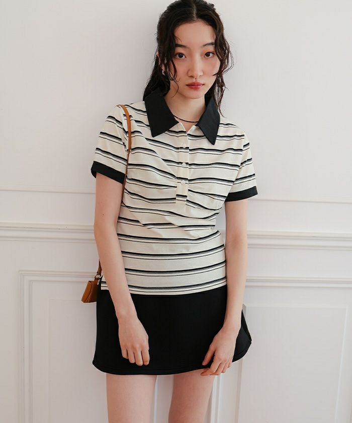 マルチボーダー半袖ポロTシャツ【miette ミエット】【メール便可／100
