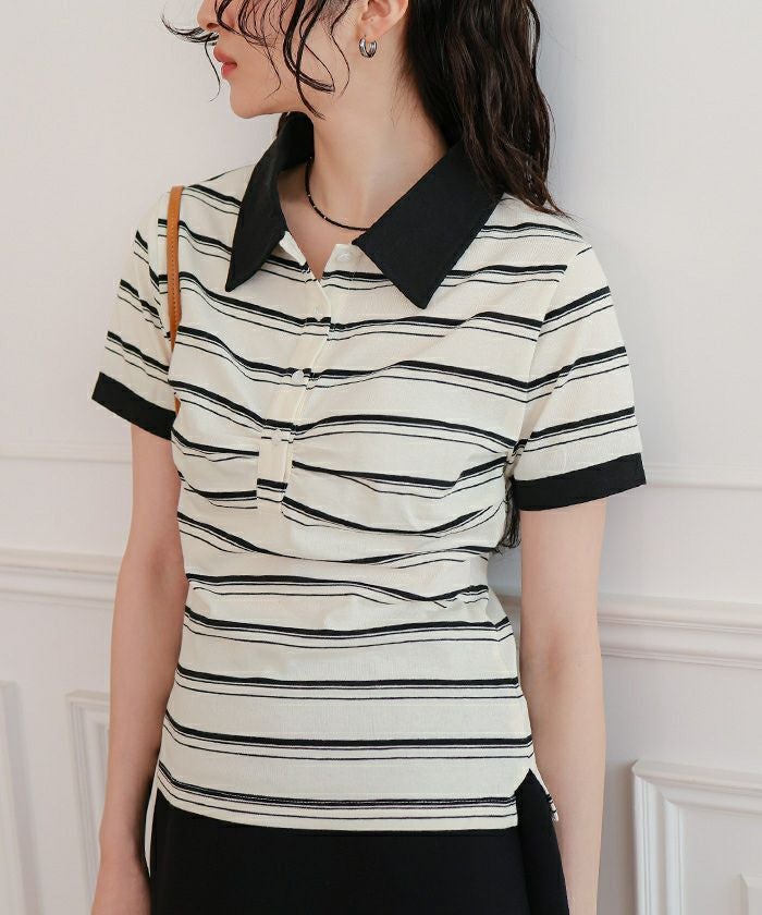 マルチボーダー半袖ポロTシャツ【miette ミエット】【メール便可／100